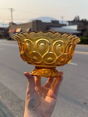 Moon & Stars Amber Glass Compote Bowl